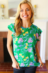 Haptics Women's Round Neck Ruffled Floral Knit Top - Elegant & Versatile